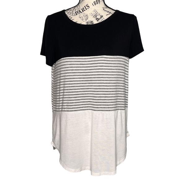 Filly Flair MEDIUM Colorblock Striped Short Sleeve Round Hem Tee T-Shirt - Picture 1 of 11